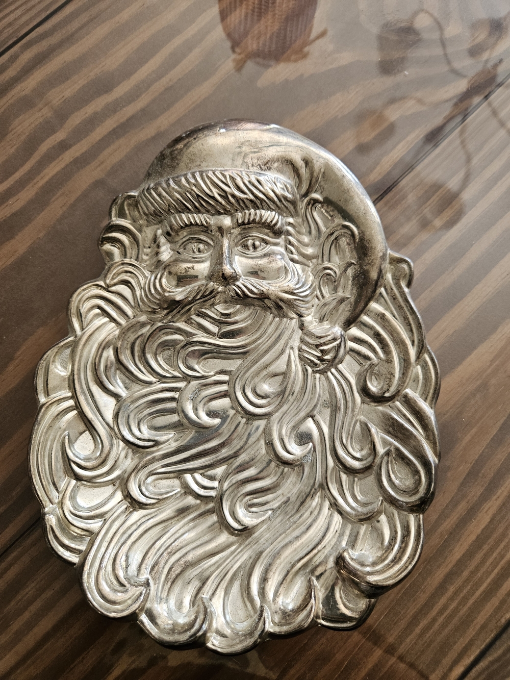 Silver Santa Decorative Holiday Tray - Elegant Festive Accent